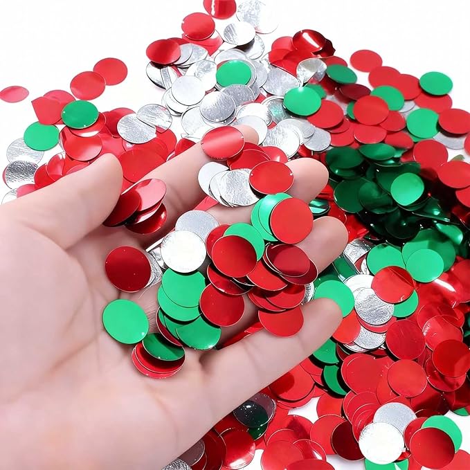 Red white green Round Metallic Foil Confetti 8000 Pcs Multicolor Christmas Shiny Round Table Confetti for Wedding ，Graduation ，Party Decorations,60g of pack
