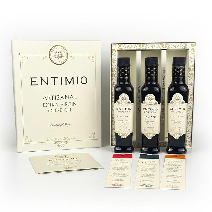 Entimio Collection Organic Italian Extra Virgin Olive Oil Gift Set from Italy, 600+ to 900+ mg/kg High in Polyphenols, 2025 Gold Winner