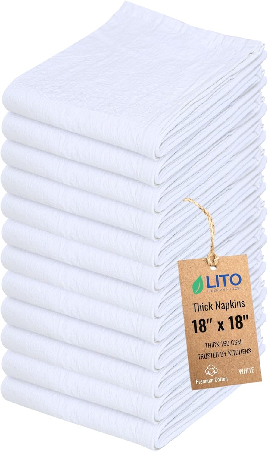 Thick Cotton Napkins – Flour Sack Napkin for Kitchen, Set of 12 (18"x18"), 100% Cotton, Highly Absorbent Hand Towels