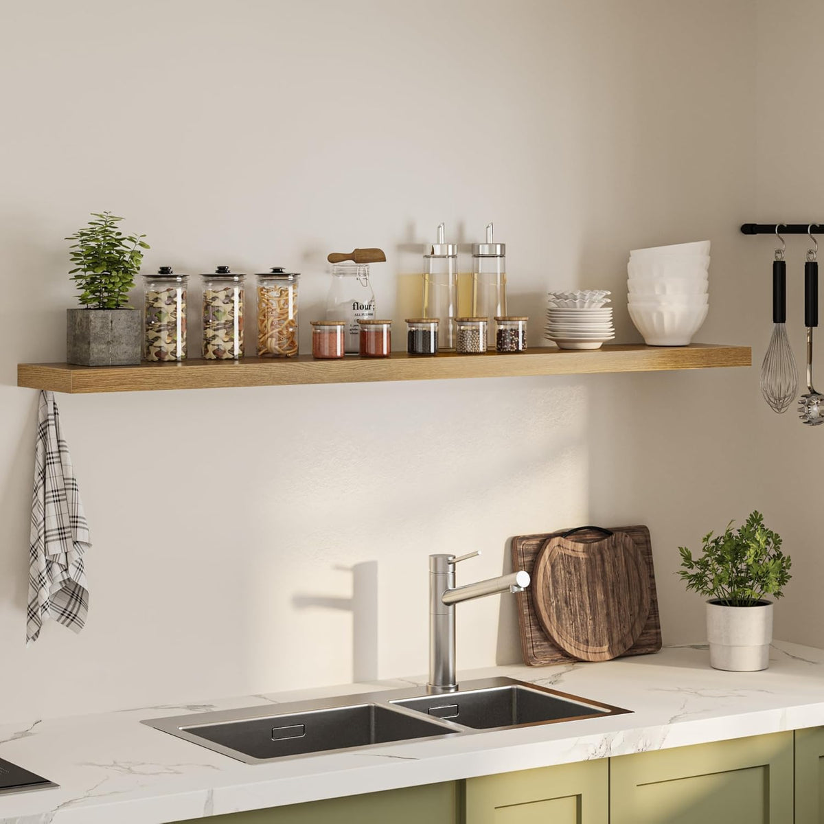 Floating Shelves for Wall, 72"W x 9.3"D x 1.5"H, Long Wooden Wall Mounted Display Shelves with Invisible Brackets for Living Room, Bedroom, Bathroom