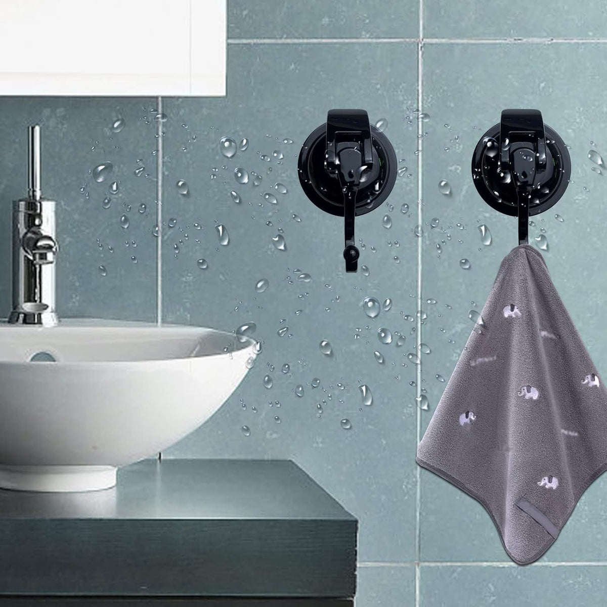 Heavy Duty Vacuum Suction Shower Hooks - Glass Suction Cup Bathroom Robe Hooks, Reusable, No Hole Punched, for Garland Decoration (Black, 6 Pack)