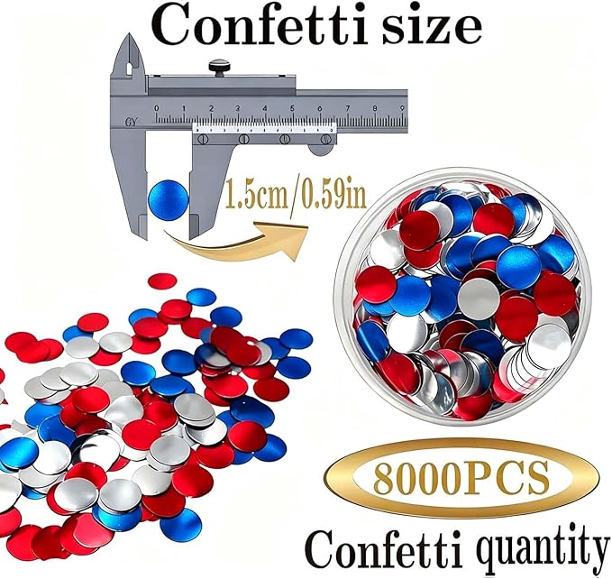Red White and Blue Round Foil Metallic Confetti for Fill Balloons, Wedding, Birthday, Christmas Party, Festival Decoration(8000PCS)