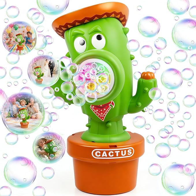 Cactus Bubble Machine for Children, Automatic Cactus Toy Bubble Maker for Toddlers, Rechargeable Battery-Operated Bubble Toys for Indoor and Outdoor Birthday Parties,Great Gift for Toddlers Aged 3+