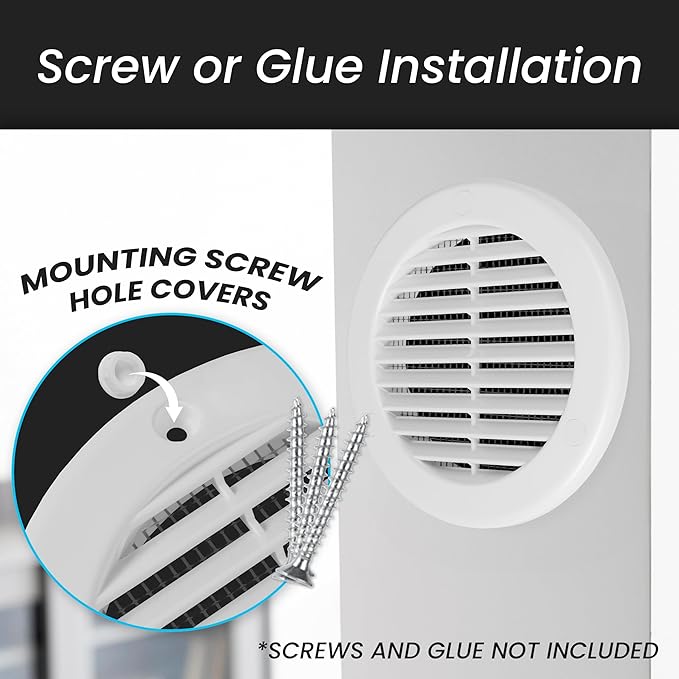 Repa Market 4 Inch (Opening) White Round Air Vent Cover - Pack of 2 Plastic Fresh Air Intake Vent - Grill Cover with Nylon Mesh Screen - Wall or Ceiling HVAC Return Air Register - Modern Soffit Vents