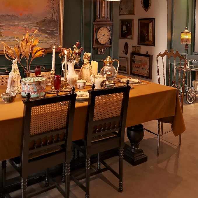 Rectangle Fall Tablecloth, Luxurious Wool Velvet Waterproof Table Cloth, Washable Large Table Cover for Kitchen Dining Party Wedding Thanksgiving Holiday - (70''x108'', Caramel)