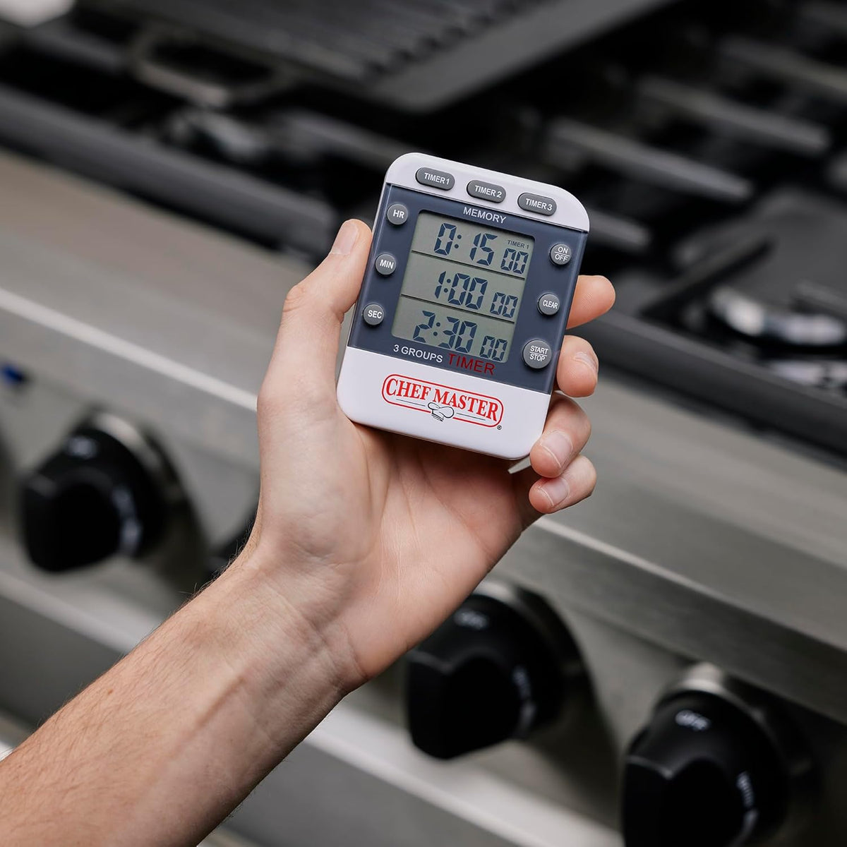 3-Channel Digital Timer by Chef Master, Triple Channel Count Up/Down Kitchen Digital Timer for Cooking, Roasting, Grilling, Marinade, Boiling, Baking