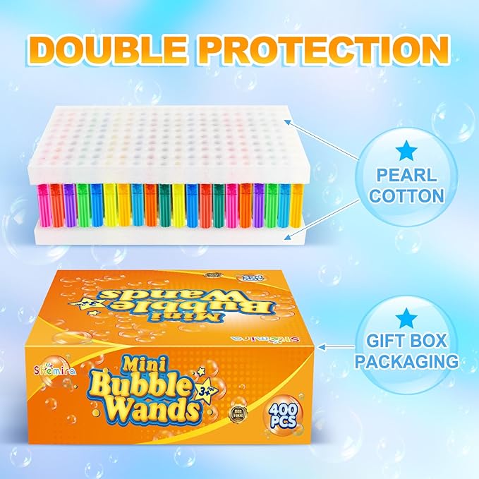 Bubble Wand, 400 Pieces Mini Bubble Wands Bulk in 10 Colors, Bubbles Party Favors Bulk for Kids, Summer Toys for Girls & Boys, Carnival Prizes, Themed Birthday, Wedding, Indoor Outdoor Activity