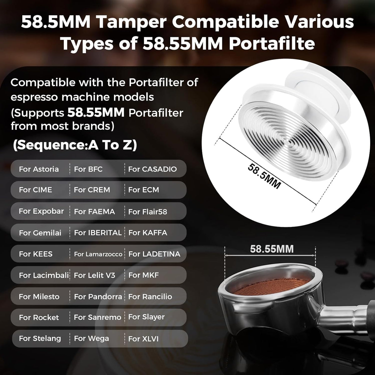 Ikape 58.5mm Espresso Tamper, Premium Barista Coffee Tamper with Calibrated Spring Loaded, 100% Stainless Steel Base Tamper (White)