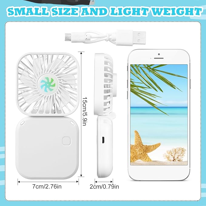 Hortsun 30 Pcs Necklace Fans Mini Handheld Portable Neck Hanging Hand Held Fan for Cooling Personal Small Hands Free 3 Speed USB Rechargeable Battery(White)