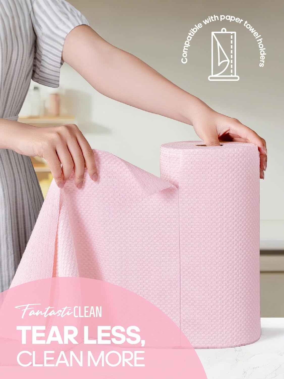 Fantasticlean Large Tear-Away Microfiber Cleaning Cloth Roll - 18'' by 12'', 36 Sheets, Thick Dish Cloths, Super Absorbent Reusable Kitchen Towels (Pink)