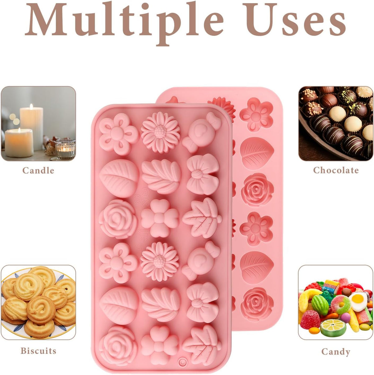 2Pcs Silicone Flower Molds for Cakes, Cupcakes, Chocolate, Candy, Sugar Craft, and Resin Crafts - Pink Flower Mold Set(Pink)