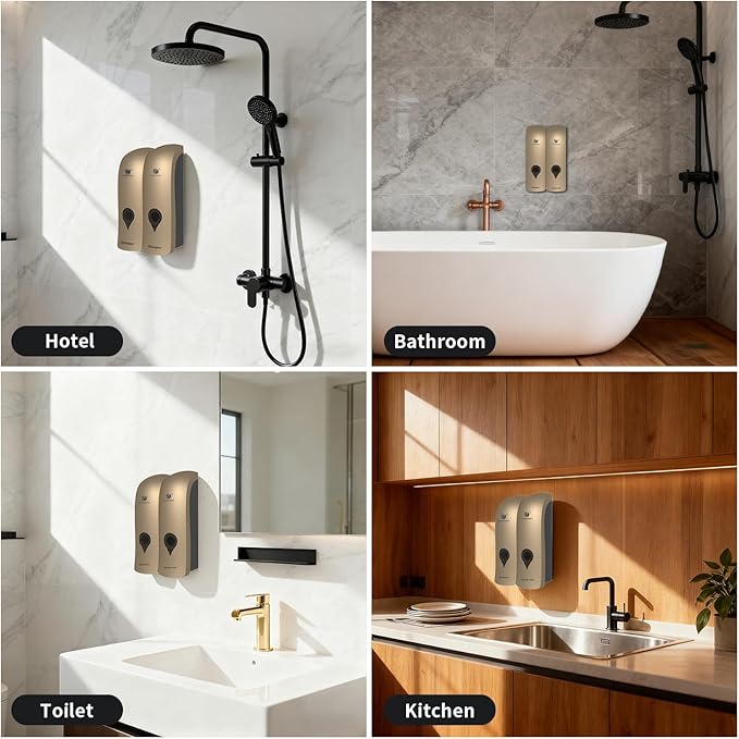 Shampoo and Conditioner Dispenser, Bathroom soap Dispenser Set of 2 Gold, Wall-Mounted Shower Soap Dispenser 300ml, Refillable Bathroom soap Dispenser for Bathroom,Kitchen,Hotel and Airbnb
