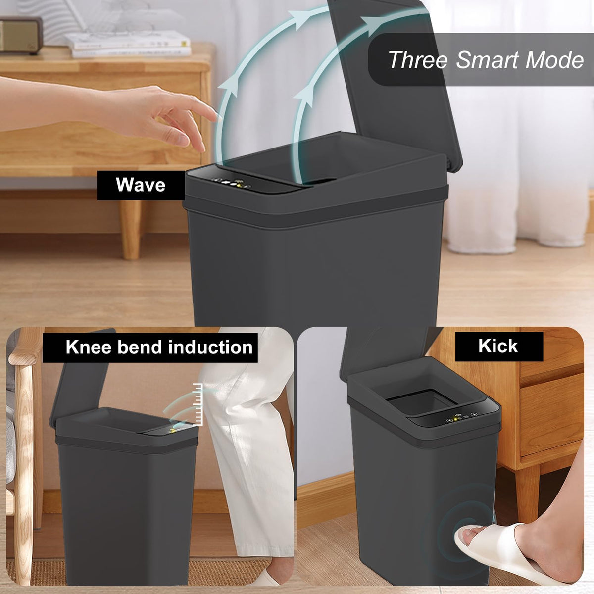 Yatmung 4 Gallons Bathroom Trash Can Automatic Touchless - 15.5 Liters Smart Trash Can Motion Sensor - Narrow, Plastic - Slim Electric Trash Bin - Skinny Garbage Can with Lid (Matte Black)