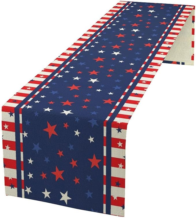 4th of July Table Runner, America Stars Stripes Patriotic Independence Memorial Day Table Runner for Kitchen Dining Home Party Holiday 13x70in