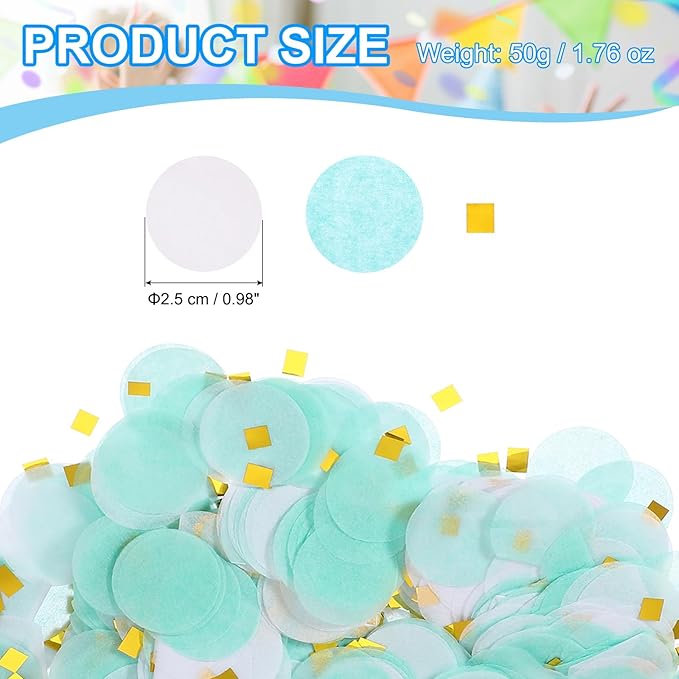 PATIKIL Round Tissue Paper Confetti 1 Inch, Table Confetti Circle Dots for Wedding Birthday Party Balloon Decorations(1.76 oz),Turquoise/White/Gold