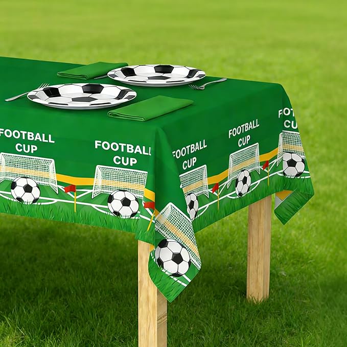 2Pcs Soccer Tablecloths, Soccer Party Decorations 54 x 108 inches Disposable Plastic Tablecloths for Sports Party Soccer Birthday Party Decorations