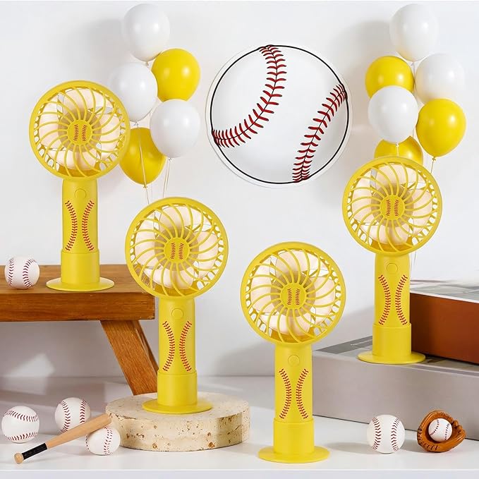 Nuanchu 12 Pcs Mini Portable Softball Fan 3 Speed Personal Handheld Small Powerful Rechargeable Fan with Base USB for Softball Team Gift Game Outdoor Sport Party Favors (Yellow)