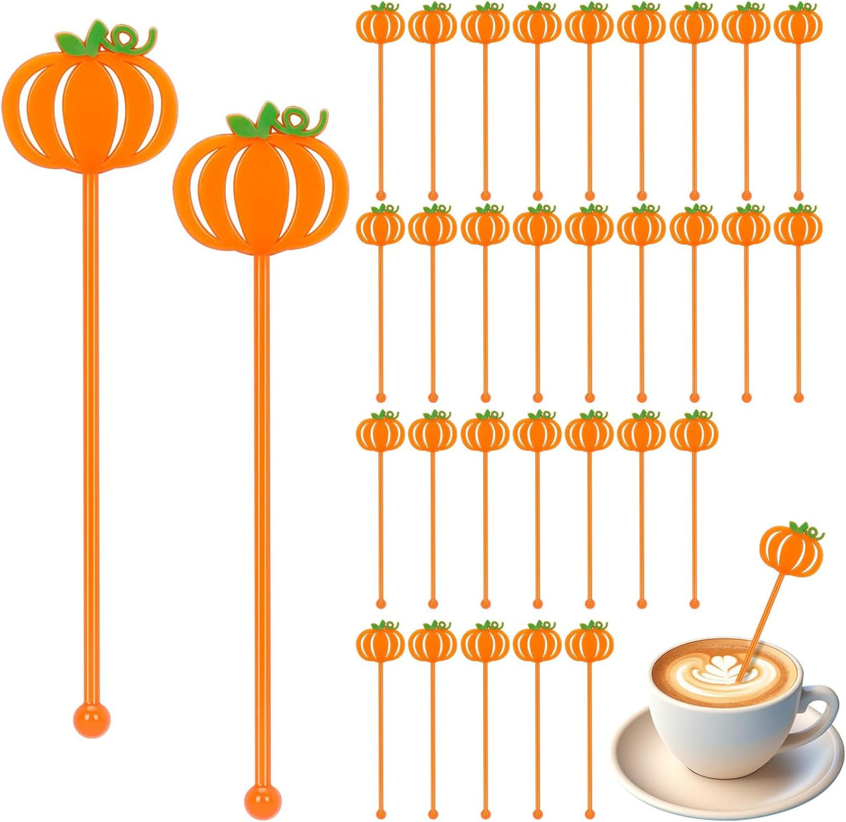 36 Pcs Fall Cocktail Stirrers, Pumpkin Drink Stirrers Plastic Swizzle Sticks Reusable Coffee Stirrer Stir Sticks for Halloween Autumn Thanksgiving