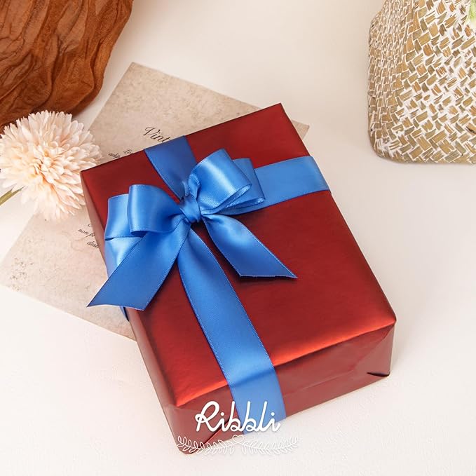 Ribbli Royal Blue Double Faced Satin Ribbon,1” x Continuous 25 Yards,Use for Bows Bouquet,Gift Wrapping,Baby Shower,Floral Arrangement