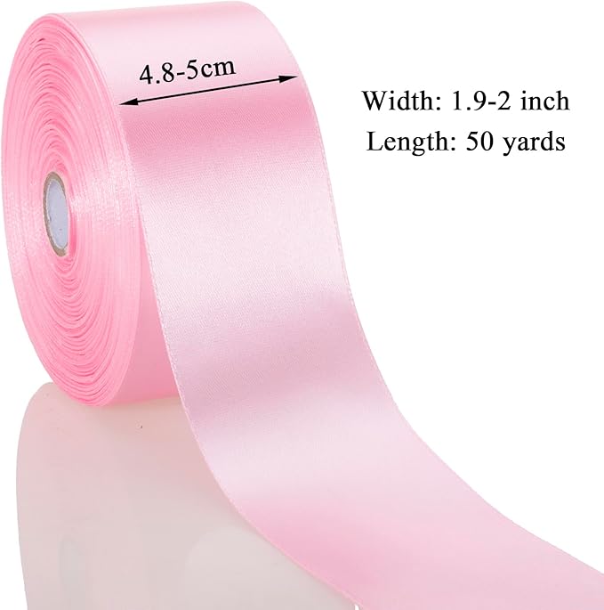 YASEO 2 Inch Pink Solid Satin Ribbon, 50 Yards Craft Fabric Ribbon for Gift Wrapping Floral Bouquets Wedding Party Decoration
