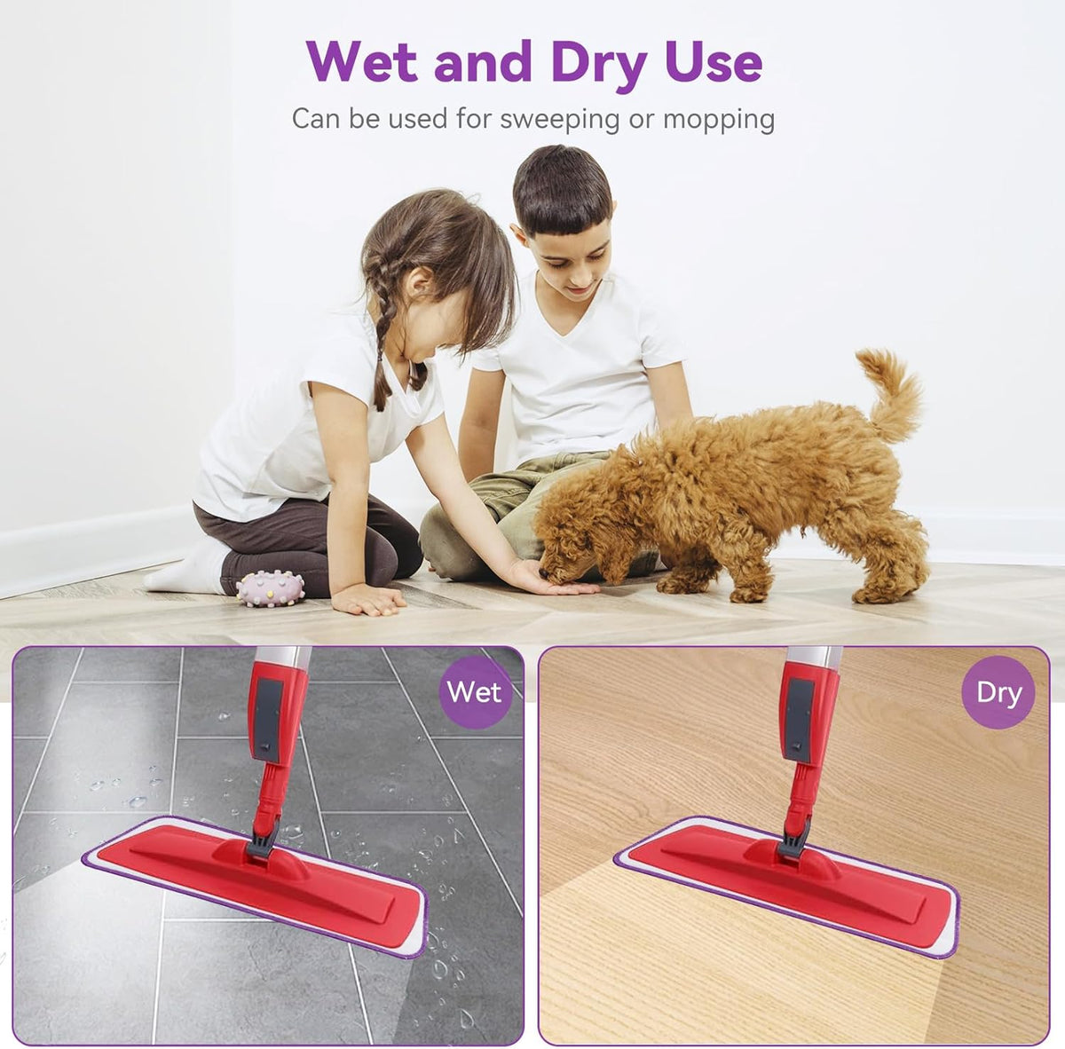 16.5 inch Microfiber Mop Pads for Rubbermaid Reveal Spray Mop and Any 16.5" Flat Mop - 10 Pack 13''-15'' Spray Mop Pad Reusable Washable Replacement Refills - Purple & Yellow