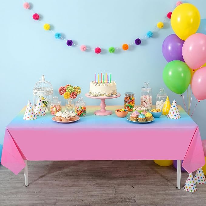 NatNarr 3 Pack Plastic Pastel Tablecloths, 54 x 108 Inch Disposable Princess Table Ｃloth Rainbow Table Cover Waterproof Rectangle Birthdays Party Tableｃloth for Girl Princess Birthday Party Supplies