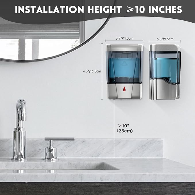 Automatic Soap Dispenser 20fl oz/600ml Touchless Wall Mount Liquid ABS Auto Hands Free Touchless Soap Dispensers Bathroom Kitchen 9031 Silver