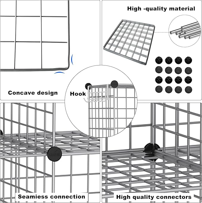 C&AHOME Wire Cube Storage, 8 - Cube Organizer Metal C Grids, Modular Shelves Units, Closet Organizer, Ideal for Home, Office, Living Room, 24.8" L x 12.4" W x 48.4" H, Silver Gray UWCS3008G