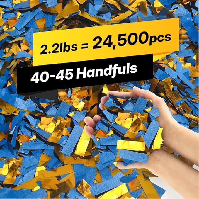 Blue & Gold Bulk Confetti Paper 2.2lbs / 1kg – Biodegradable Tissue Paper Confetti, Non-Staining, Fire-Resistant | Parties, Events, Graduation, Confetti Launcher Machine Refill