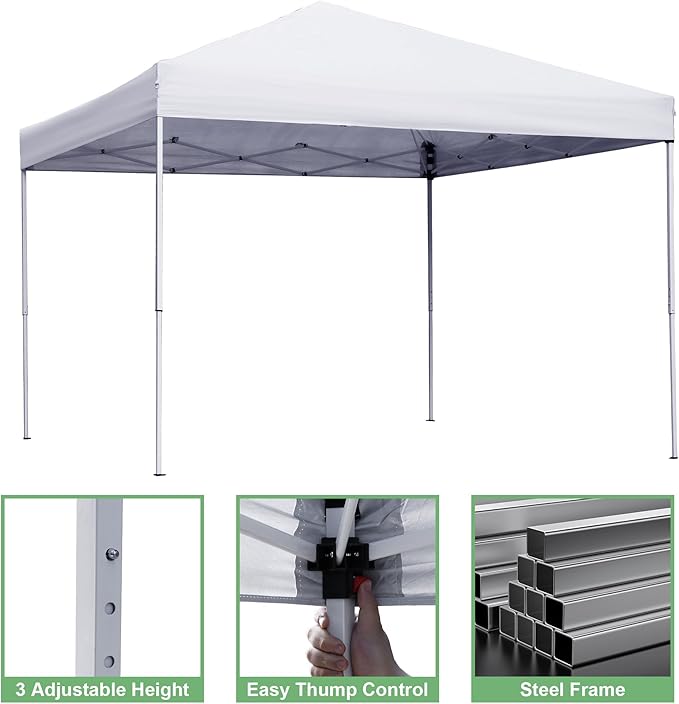 JupiterForce 10 x 10 Pop Up Canopy Tent Sun Protection Waterproof Instant Shelter Portable Folding Canopy with Roller Carry Bag, White