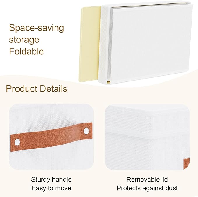 Foldable Storage Bin, 10.2×7.8×6.7 Inch Storage Box with Lid, Closet Organizer for Organizing with Handles, White, 1-Pack