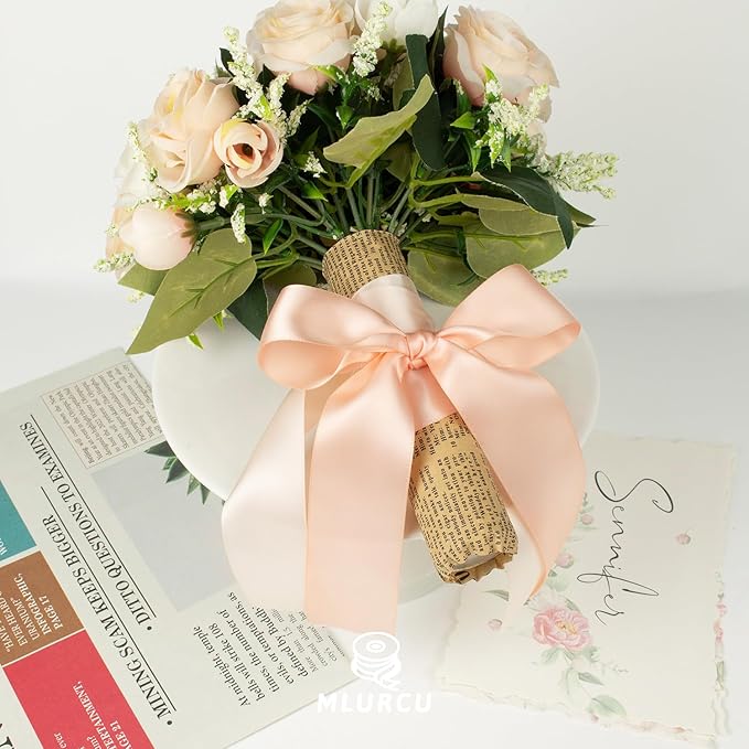 Pink Ribbon 1-1/2 Inch Pink Satin Ribbon Dusty Rose/Rose Gold/Nude/Peach/Pink Ribbons for Gift Wrapping Flower Bouquet Wedding Invitation Bridal Shower Decor Hair Bows Crafts 6 Rolls 30Yds