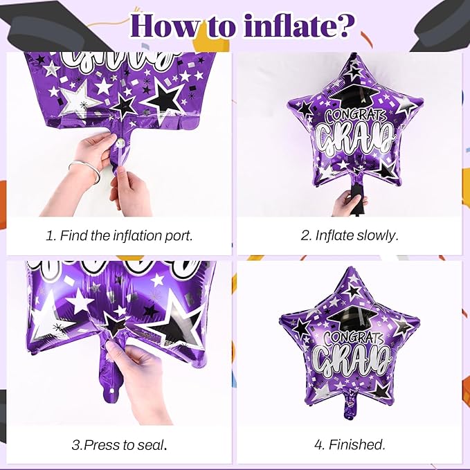 Graduation Decorations 2026, Purple Black Graduation Party Decorations Set with Class of 2026 Backdrop Congrats Grad Banner 18inch Foil Grad Star Balloons Hanging Streamers Kit for High School College