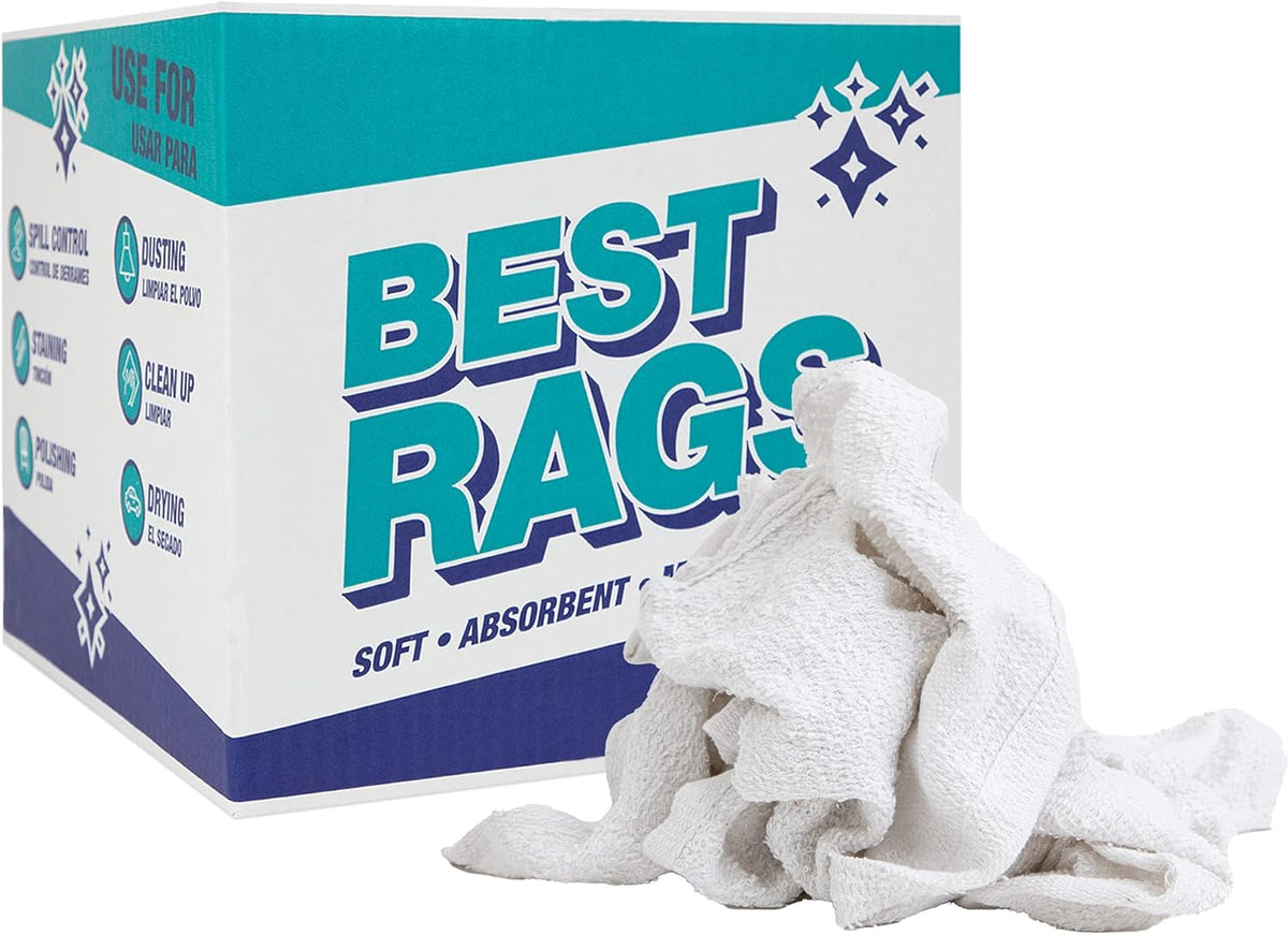 Arkwright W11 Terry Cloth Towels for Cleaning - Soft Cotton Blend Washable Multi-Purpose Bar Mop, Absorbent & Quick Dry, Box of Rags for Kitchen, Auto Shop, and Garage, 10 lb, White