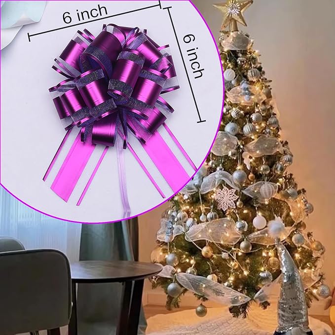 6 PCS Large Pull Bows, Purple Bows for Gift Wrapping, 6 Inches Gift Bows, Wedding Ribbon Bows for Boxes, Flower Arrangements, Party Decoration (Purple)
