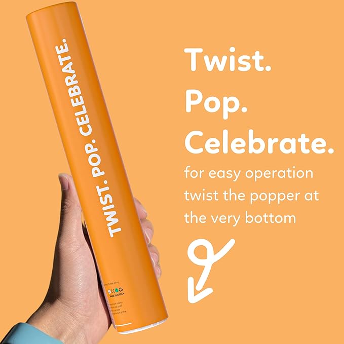 2 Pack Confetti Cannon Confetti Poppers | Biodegradable Orange Confetti | TUR Party Supplies | Launches Up to 25ft | Giant (12 in) | Party Poppers for Graduation, Birthdays, Weddings, and Memorial Day