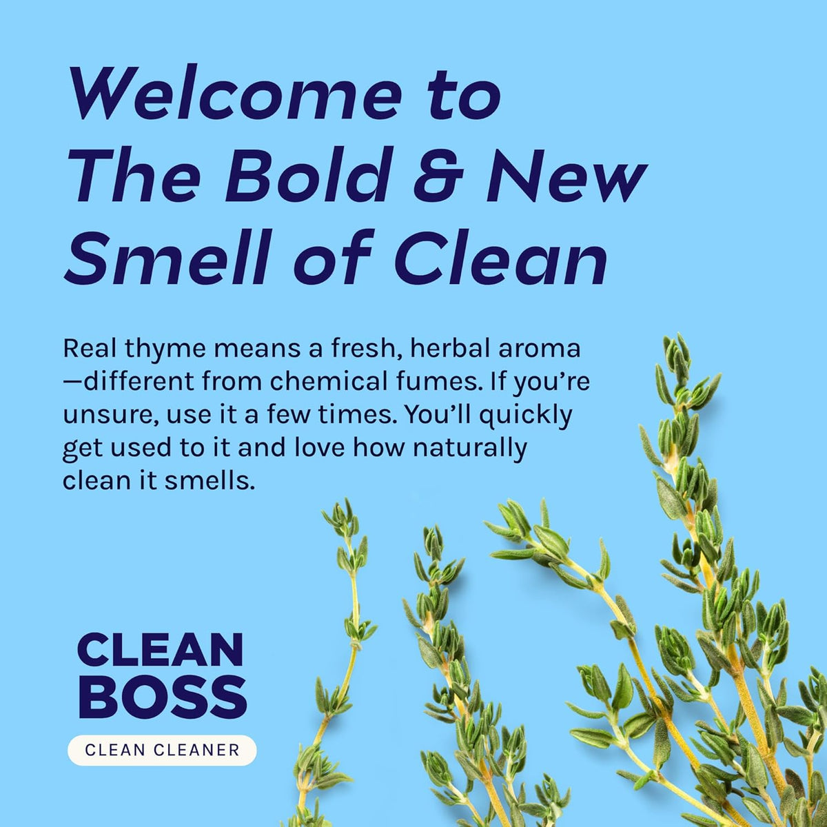 CleanBoss Botanical Disinfectant - Multi-Surface Cleaner - 128 oz - Kills 99.9% of Germs + Cold & Flu Viruses - Fresh Thyme Scent - No Rinse on Food Contact Surfaces - Pet Friendly