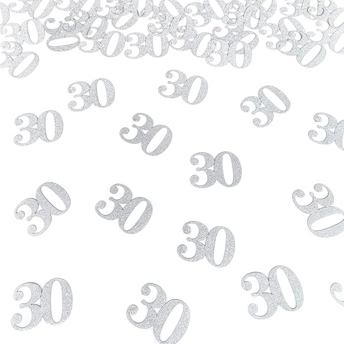 30th Happy Birthday Confetti Decorations - Number 30 Silver Glitter Table Confetti for 30th Birthday, 30th Anniversary Wedding Party Supplies