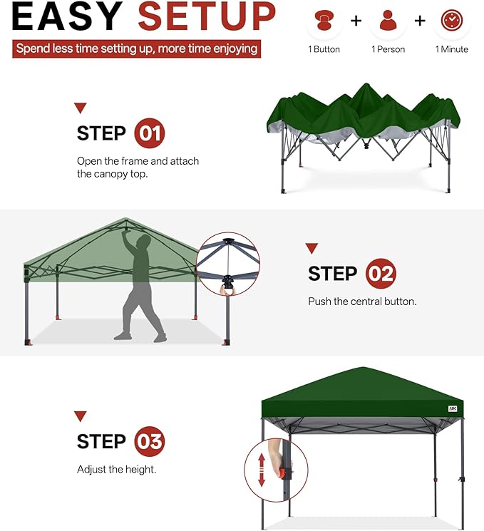 ABCCANOPY Pop Up Canopy - 10x10 Outdoor Patio Portable Canopy Tent Heavy Duty for Backyard and Deck with 4 Sandbags(Olive Green, 10x10)