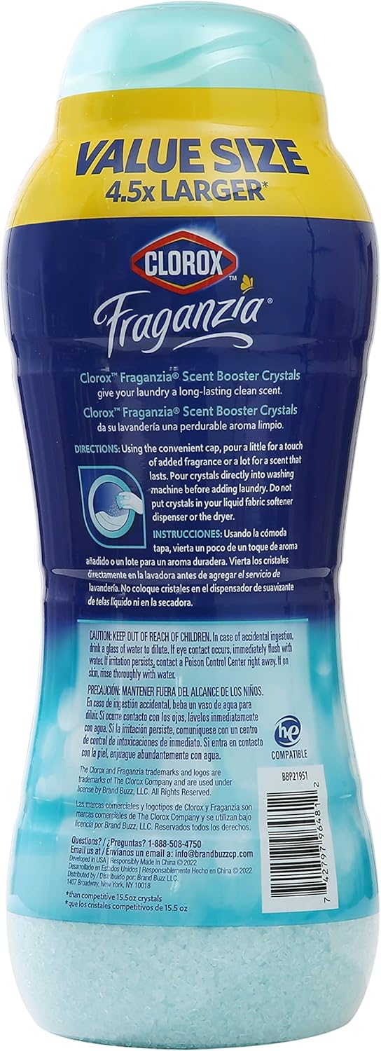 Clorox Fraganzia Laundry Scent Booster Crystals in Ocean Scent - Scented In-Wash Freshener Beads for Fresh, Clean, Great Smelling Clothes and Linens, 70 Oz