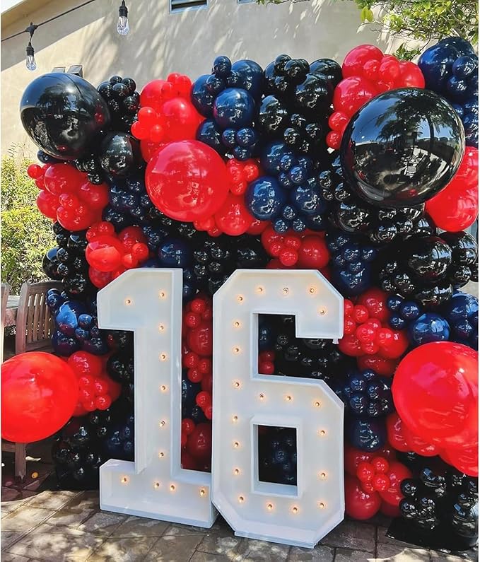 Red and Black Balloons Garland Arch Kit with Stars 200Pcs - 5 10 12 18 22inch Balloon and Confetti Balloons for 2025 Graduation Birthday Anniversary BBQ Casino New Year Prom Party Decorations