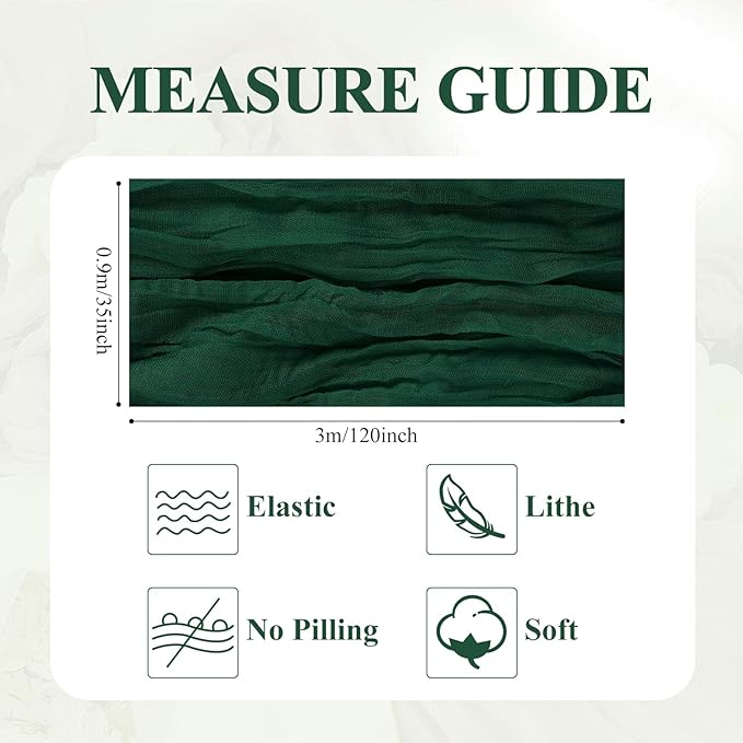 Asee'm 2PCS Table Runner Cheesecloth Christmas 10FT Emerald Green Boho Gauze Fabric Rustic Sheer Cheese Cloth Runners for Wedding Bridal Shower Party Spring Easter Decoration