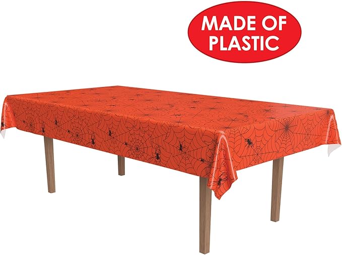 Beistle Spider Web Tablecover, 54” x 108”- Creepy Cobweb Plastic Rectangular Halloween Tablecloth Decoration for Spooky Party, Haunted House, Or Costume Bash