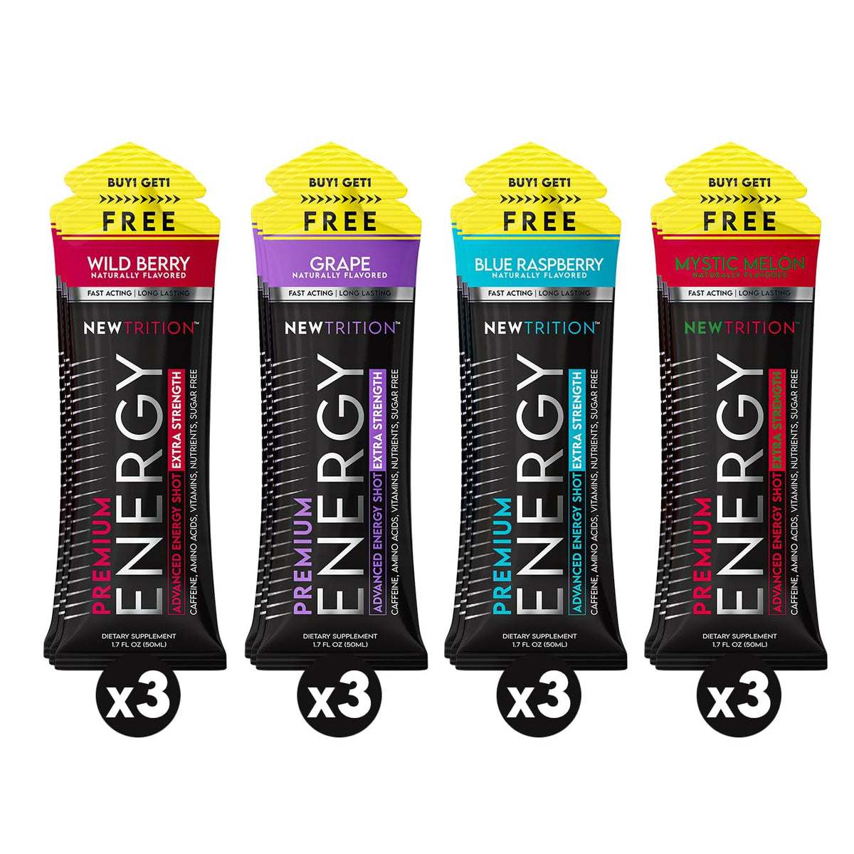NewTrition® Extra Strength Energy Shots, 250mg Caffeine Energy Shots with Vitamin B & Amino Acids, Sugar-Free Vitamin Energy Shot