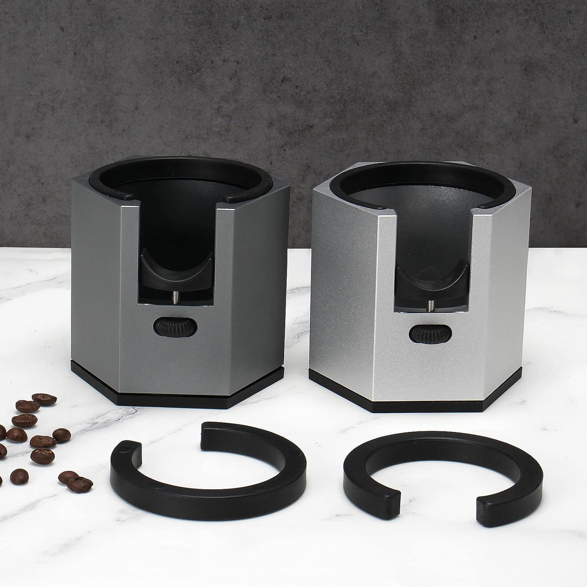 DIBTSA Coffee Portafilter Holder,Espresso Tamping Station Aluminum Alloy Espresso Portafilter Stand for Most 51mm, 53mm, 54mm, 58mm Coffee Portafilter (Hexagon,Grey)