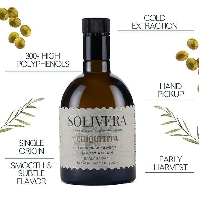 Solivera Chiquitita Extra Virgin Olive Oil Cold Pressed, Smooth & Subtle Flavor, 300+ High Polyphenols