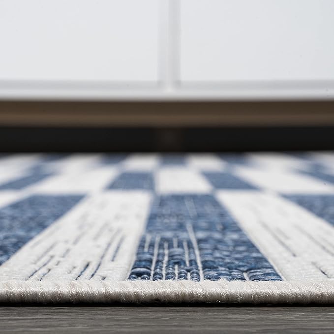 JONATHAN Y Offset Stripe Indoor Outdoor Area Rug 4X6 Ivory/Blue, Sukie Modern for Backyard, Patio, Porch, Easy-Cleaning, High Traffic, Pet-Friendly, Non-Shedding (SMB133C-4)