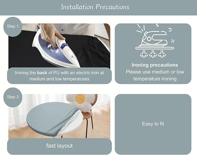 Round Fitted PU Tablecloth with High Elastic Edge 51 Inch Dia Waterproof Oil Proof Table Cloth Anti-Scald Stain-Resistant Wipeable Table Cover for Indoor Outdoor Picnic (Blue,51" Dia)