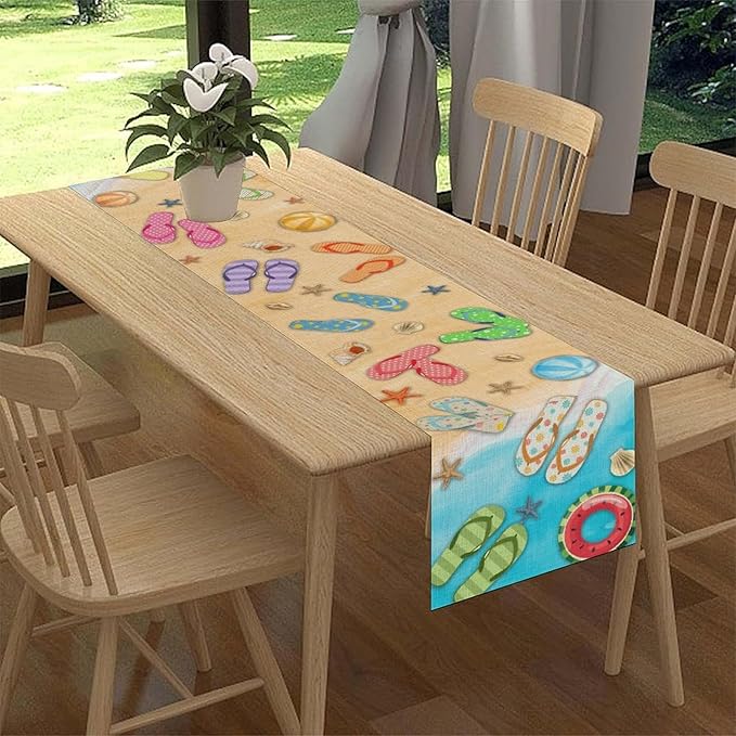 Blue Sea Waves Starfish Table Runner, Tropical Summer Flower Clear Sea Water Coffee Table Center Decor for Family Kitchen Wedding Party and Living Room Farmhouse Table Decorations, 13" X 90"