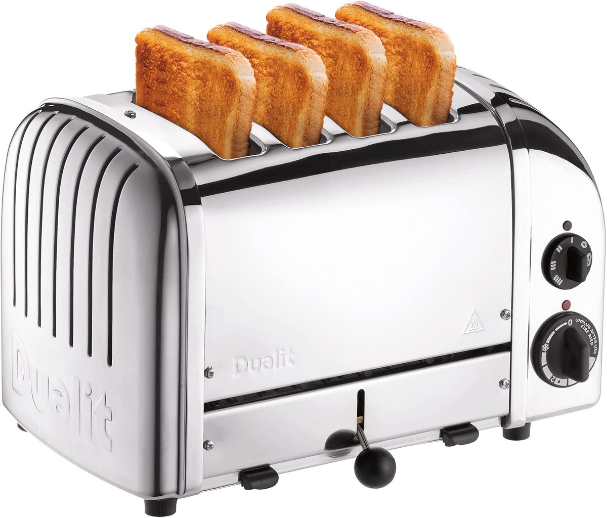 Dualit Classic 4 Slice NewGen Toaster - Stainless Steel - Hand Built in the UK - Replaceable ProHeat elements - Defrost Bread - Mechanical Timer - Polished Classic Toaster